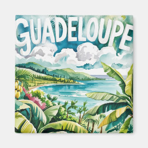Aimant Guadeloupe Tropicale Paysage Caraïbes Aquarelle