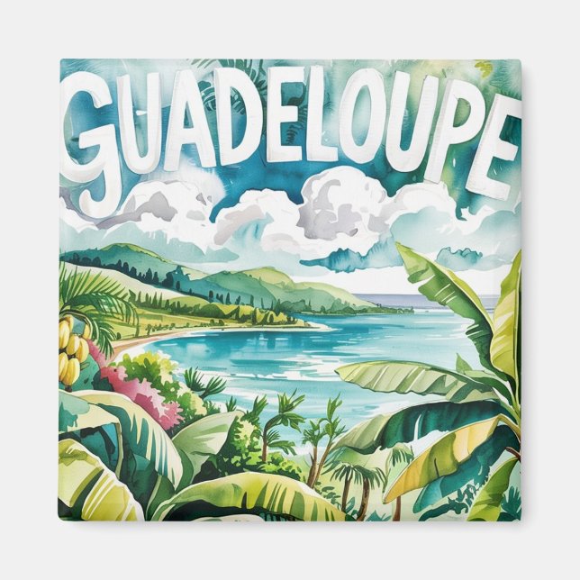 Aimant Guadeloupe Tropicale Paysage Caraïbes Aquarelle (Devant)
