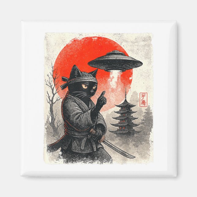 Aimant Guerrier de chat ninja samouraï UFO japonais anime (Devant)