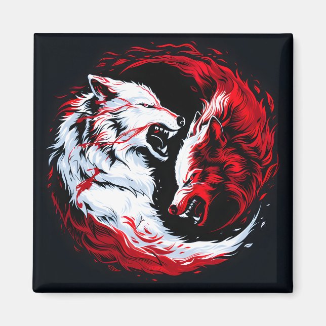 Aimant Guerrier loup cosmique rouge blanc (Devant)
