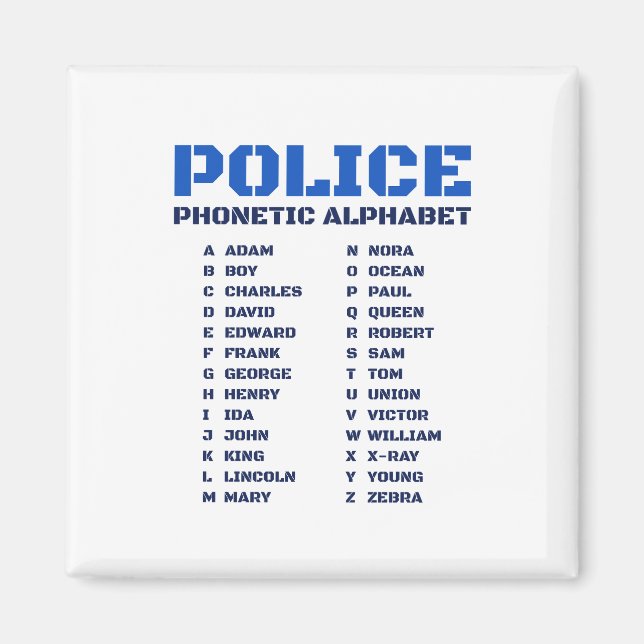 Aimant Guide de l'alphabet phonétique de la police A à Z (Devant)