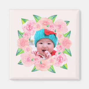 Aimant Guirlande florale personnalisée d'aquarelle rose