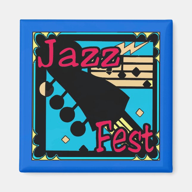 Aimant Guitare de Jazz Fest en bleu (Devant)