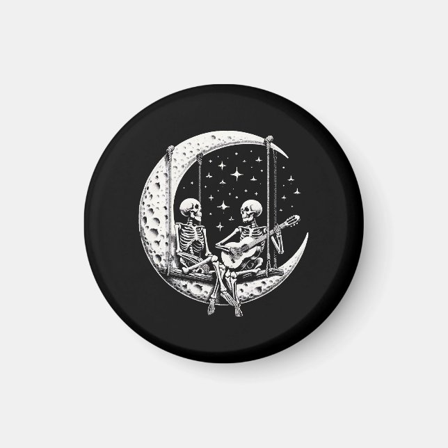 Aimant Guitare de lune de couple de squelettes (Devant)