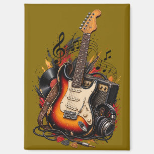 Aimant Guitare électrique rétro et ampli Musique rock Fle