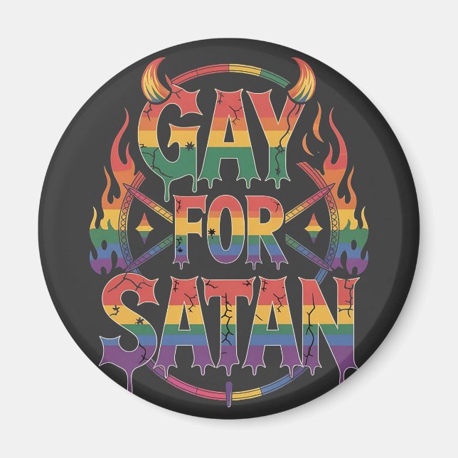 Aimant Hail Gay Satan Rainbow Baphomet Devil Goat LGBTQ (Devant)