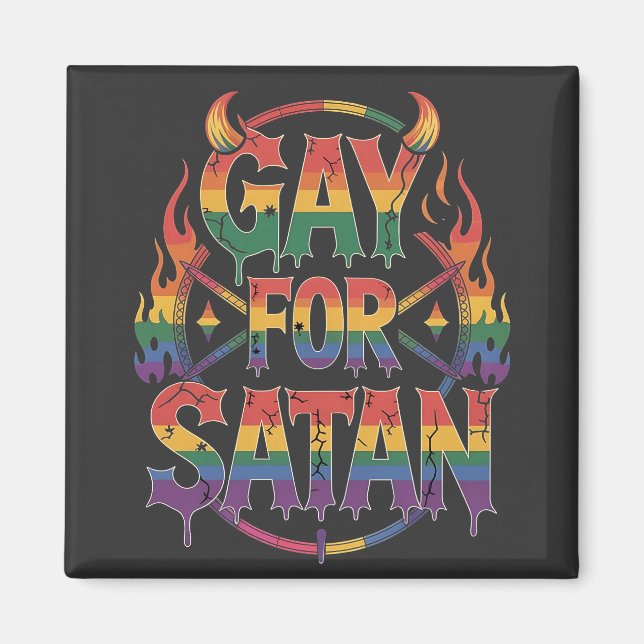 Aimant Hail Gay Satan Rainbow Baphomet Devil Goat LGBTQ (Devant)