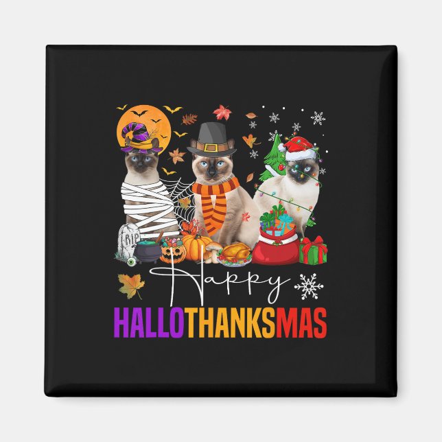 Aimant Hallothanksmas Chat Siamese Halloween Thanksgiving (Devant)