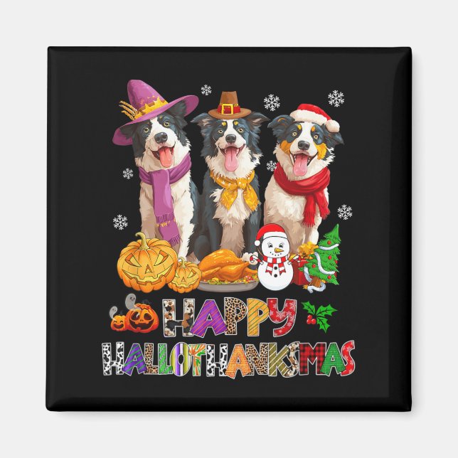 Aimant Hallothanksmas Chien Border Collie Halloween (Devant)