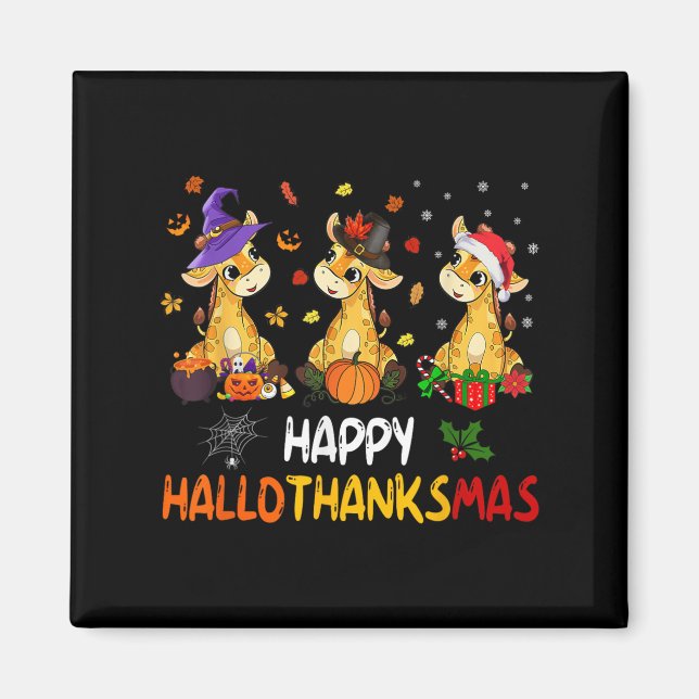 Aimant Hallothanksmas Giraffe Halloween Thanksgiving Chri (Devant)