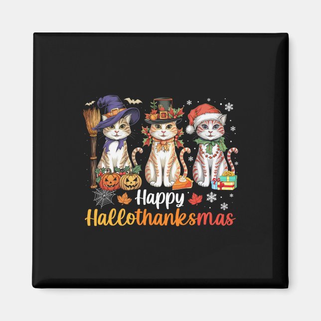 Aimant Hallothanksmas Halloween Chats Thanksgiving C (Devant)