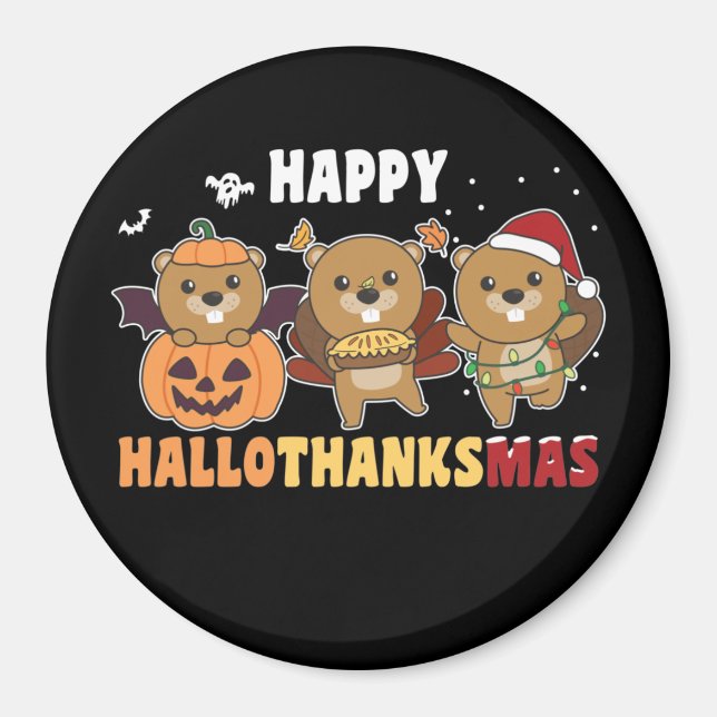 Aimant Hallothanksmas Happy Beaver Christmas Beaver Magne (Devant)