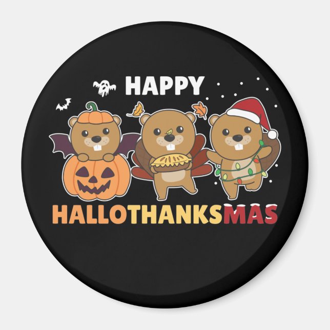 Aimant Hallothanksmas Happy Beaver Christmas Beaver Magne (Devant)