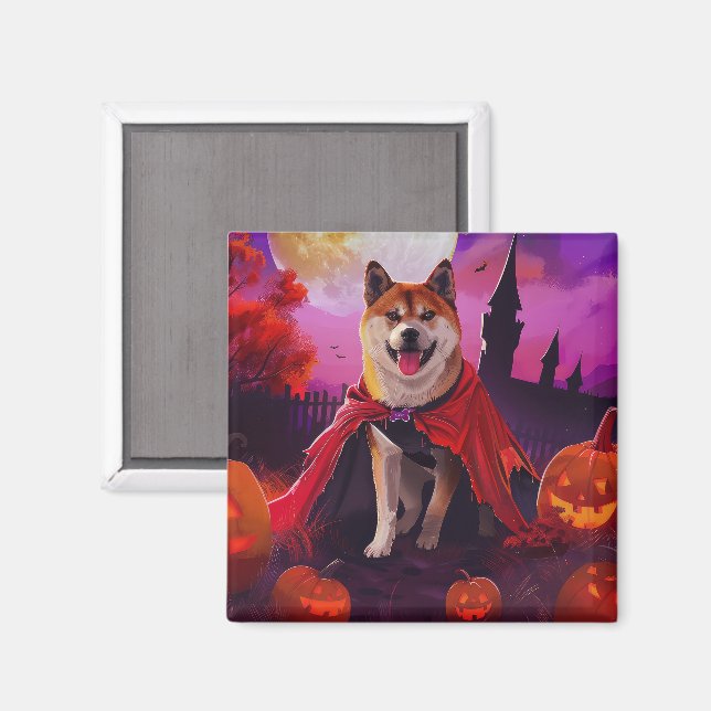 Aimant Halloween Akita Vampire Citrouilles Épouvantable (Recto/Verso)