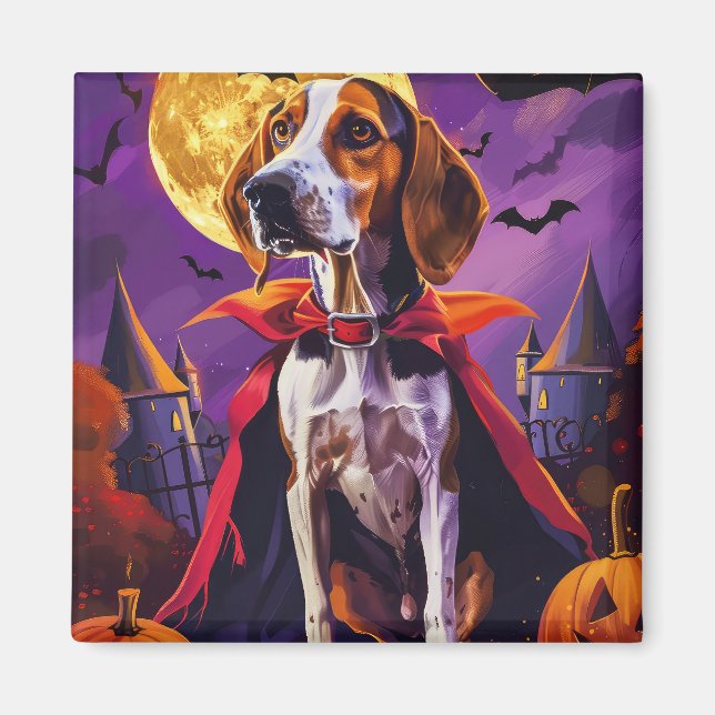 Aimant Halloween Anglais Américain Foxhound Citrouille ef (Devant)