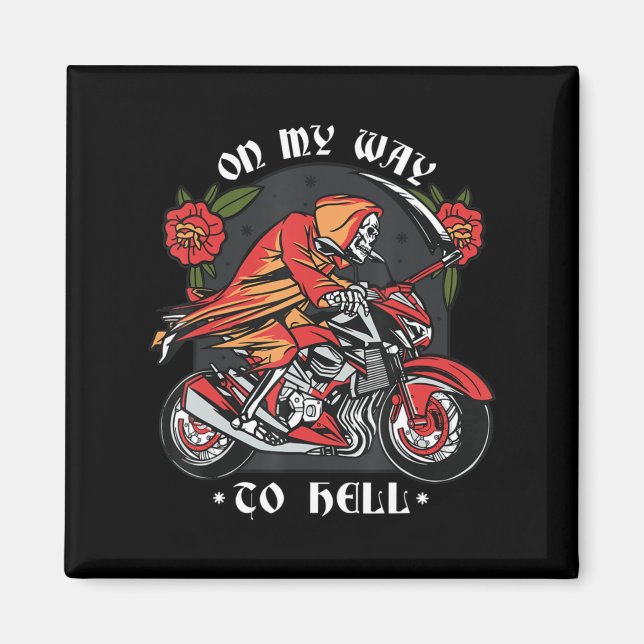 Aimant Halloween Biker Skeleton Sur Le Chemin De L'Enfer  (Devant)