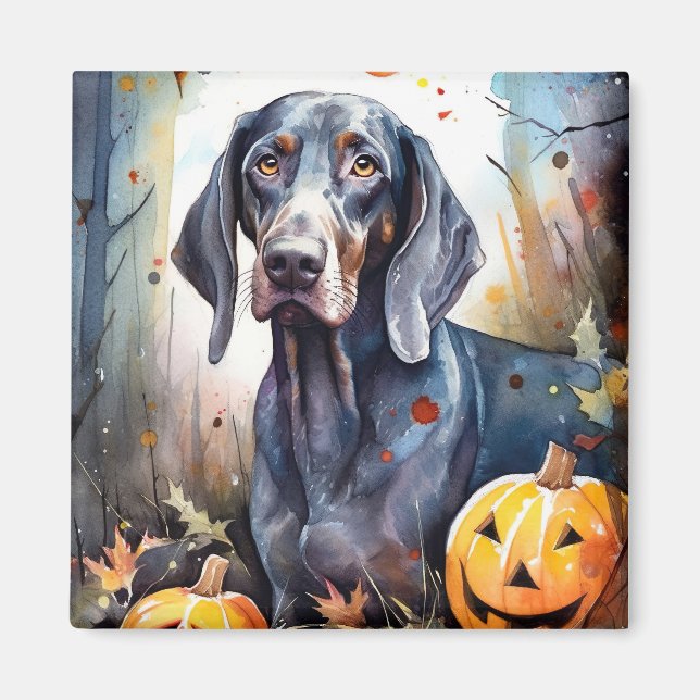Aimant Halloween Bluetick Coonhound avec la peur Citrouil (Devant)