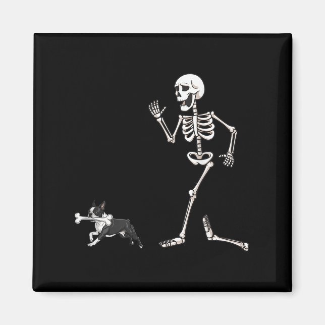 Aimant Halloween Boston Terrier Et Skeleton (Devant)