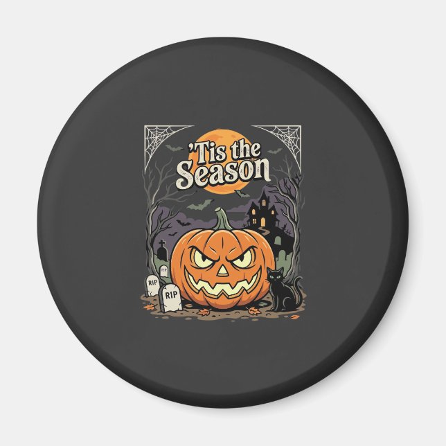 Aimant Halloween C'est la Saison Design de Chat Citrouill (Devant)