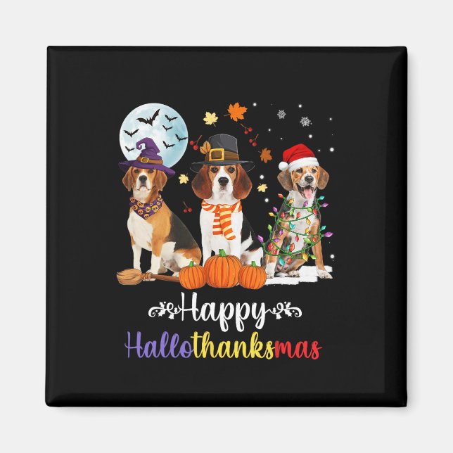 Aimant Halloween Chien beagle Joyeux Noël Joyeux Hallowee (Devant)
