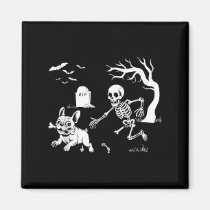 Aimant Halloween Chien-taureau français, Drôle Skeleton C