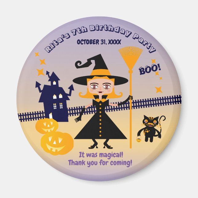 Aimant Halloween Costume fille sorcière fête d'anniversai (Devant)