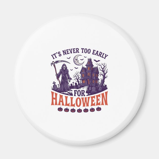 Aimant Halloween de la Faucheuse Maison Hantée Jamais Tro (Devant)