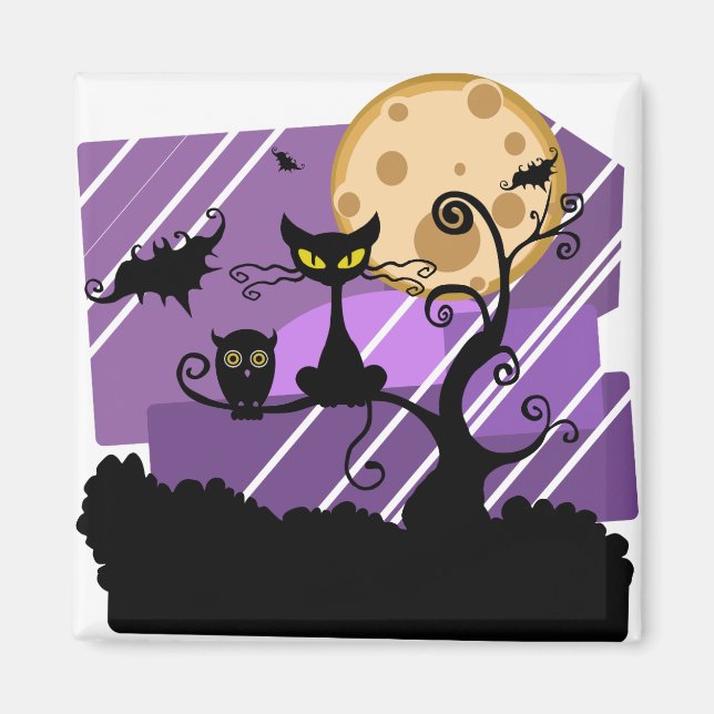 Aimant Halloween de nuit Chat Arbre de lune à l'extérieur (Devant)