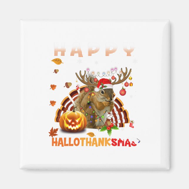Aimant Halloween D'Écureuil Et Joyeux Noël Happy Hallo (Devant)
