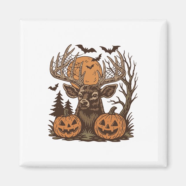 Aimant Halloween Deer Forêt Éffrayante Buck Citrouille Ch (Devant)