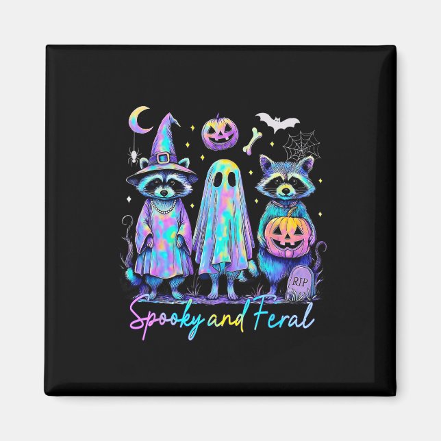 Aimant Halloween éffrayant Et Feral Raccoon Witch Ghost J (Devant)