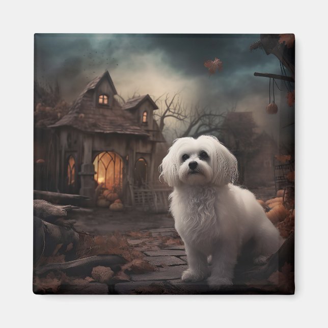 Aimant Halloween effrayant maltais (Devant)