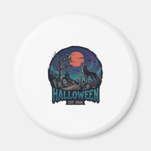 Aimant Halloween Est Loup Hurleur Lune Rouge Main De Zomb