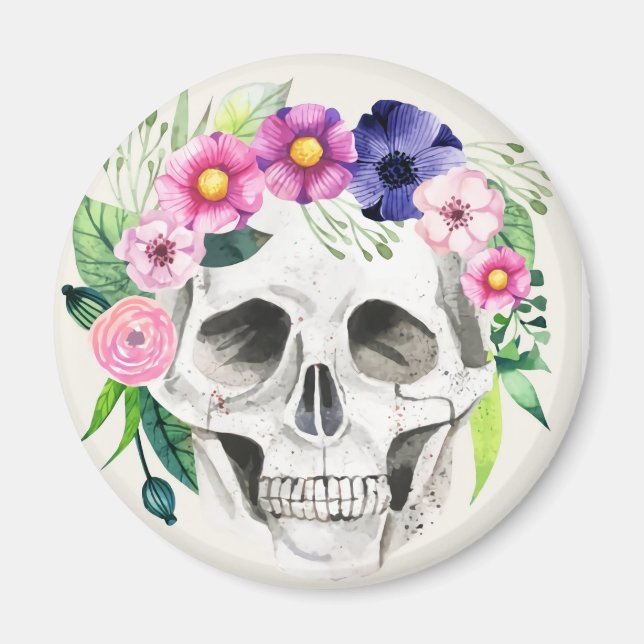 Aimant Halloween Floral Sugar Skull (Devant)