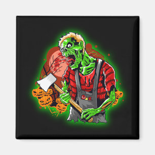 Aimant Halloween Funny Green Zombie Ax sur l'aimant
