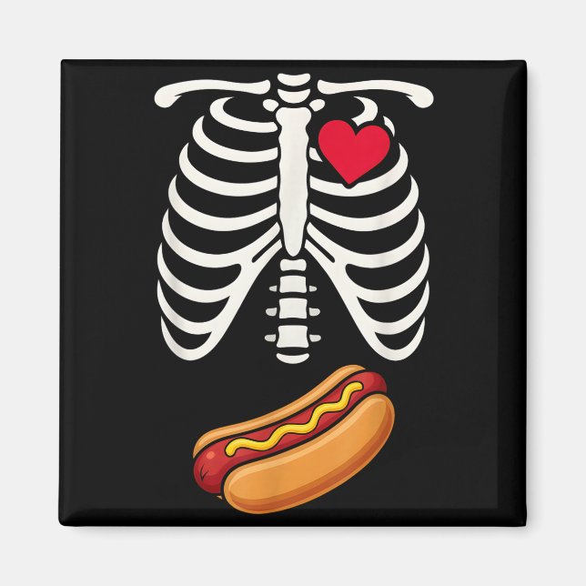 Aimant Halloween Funny Skeleton Ribcage Hotdog Food Lover (Devant)