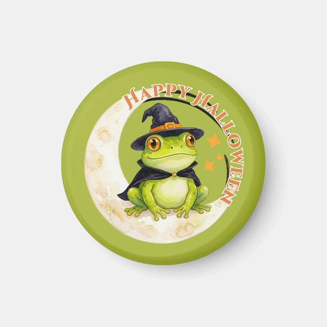 Aimant Halloween Grenouille Crapaud Sorcière Vert (Devant)