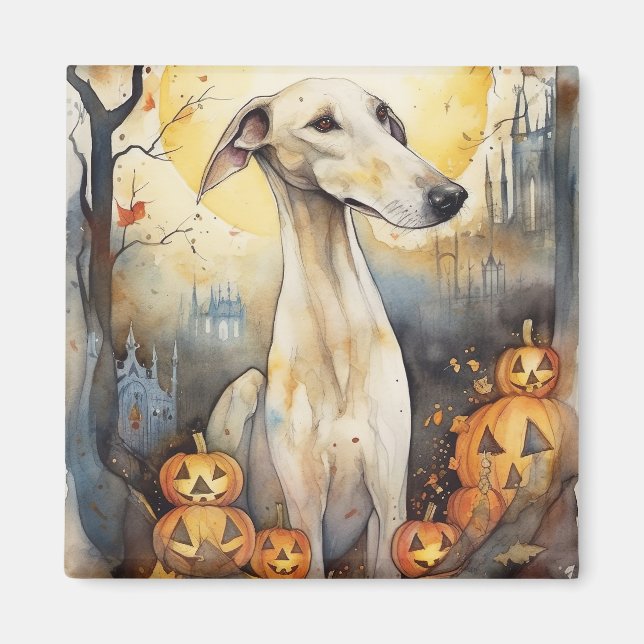 Aimant Halloween Greyhound Avec La Peur Citrouille (Devant)