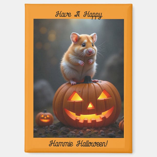 Aimant Halloween Hamster Et Citrouilles (Recto)