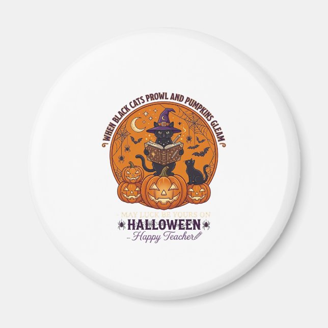 Aimant Halloween Joyeux Professeur Chat Noir Sorcière Cha (Devant)