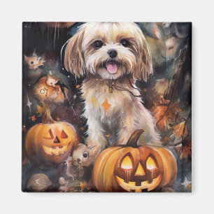 Aimant Halloween Lhassa Apso Avec Peur Citrouille