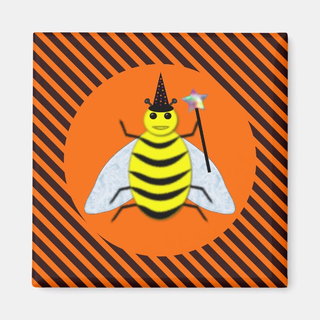 Aimant Halloween Magic Bee Witch Orange et Black Stripes (Devant)