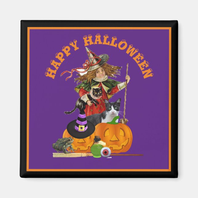 Aimant Halloween magique avec Chats sorciers Purple Holid (Devant)
