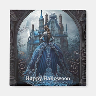 Aimant Halloween Maison hantée Bleue nuit effrayant