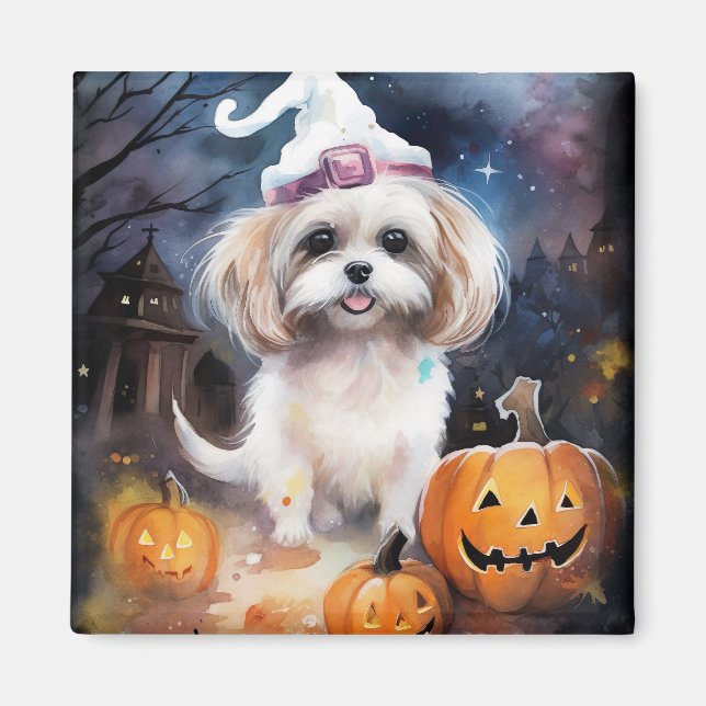 Aimant Halloween Malti Tzu Avec Peur Citrouille (Devant)