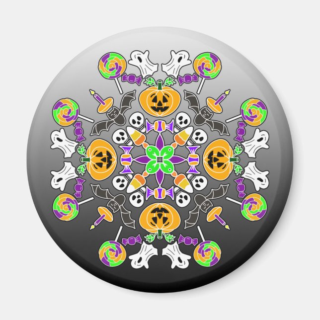 Aimant Halloween Mandala Ghosts, Ornement Citrouille (Devant)