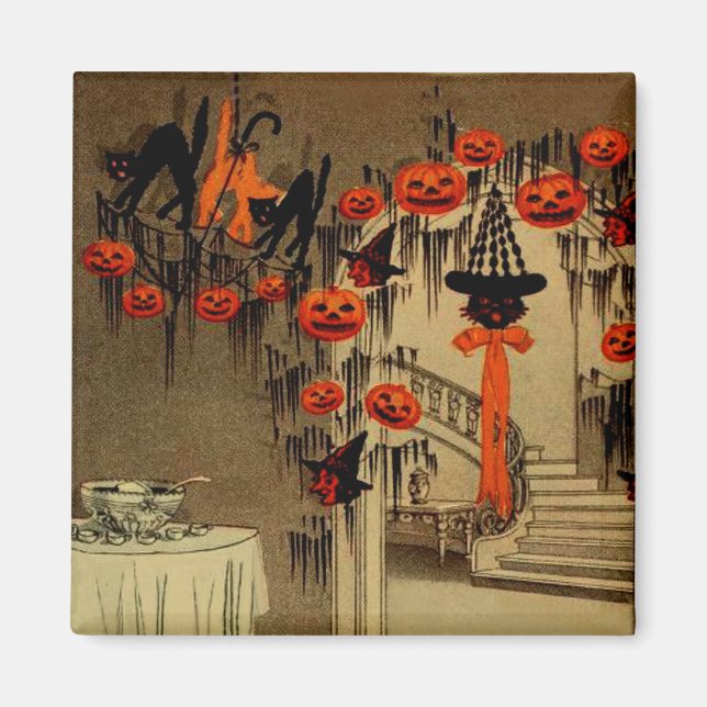 Aimant Halloween Party Jack-o'-lantern Citrouille Chat no (Devant)