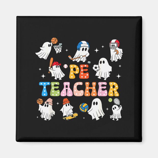 Aimant Halloween Pe Teacher Ghost Playing Sports Physical (Devant)