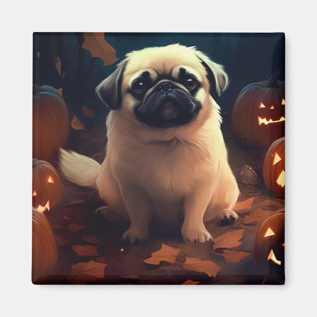 Aimant Halloween Pekingese Avec Peur Citrouille (Devant)