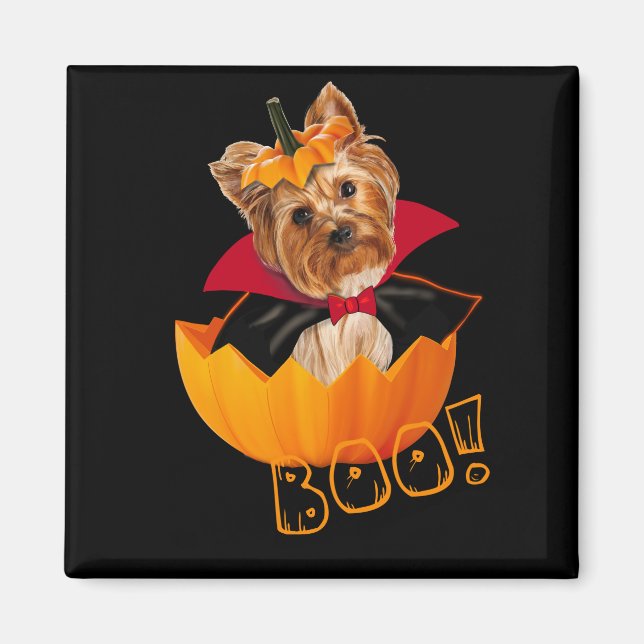 Aimant Halloween petite Yorkshire terrier citrouille (Devant)